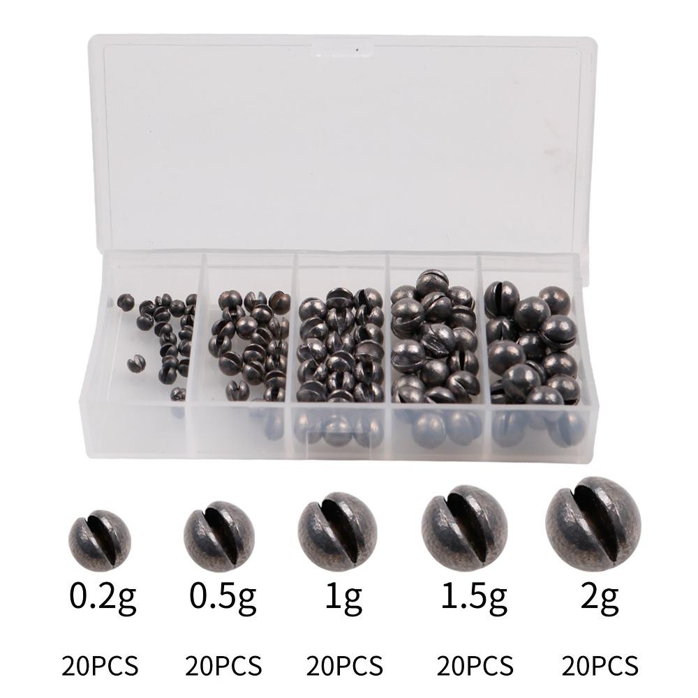 100Pcs/Box Reusable Lead Biting Set 5 Size Open Lead Biting Fishing Sinkers  Bass Trout Fishing single 100pcs