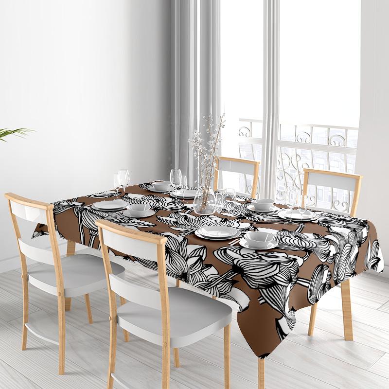 Luxury Floral Tablecloth with Striped Pattern for Home Decor 100% Polyester Fabric, Easy Washable Dinner Table Cover Mat Multi C