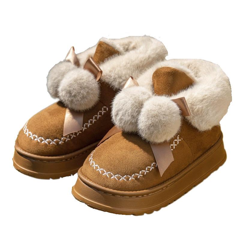 2025 new winter bow double ball fashionable and comfortable velvet thickened non-slip women's model