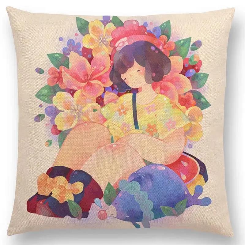 

Новое поступление Мечтательная акварельная живопись Милые девушки Красочные цветы Морская наволочка для подушки Домашний декор Автомобиль Диван Накидка Чехол для подушки 66x66cm