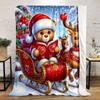 Christmas Bear and Reindeer on Sleigh Patterned flannel blanket perfect for the bedroom living room, sofa, or a little nap