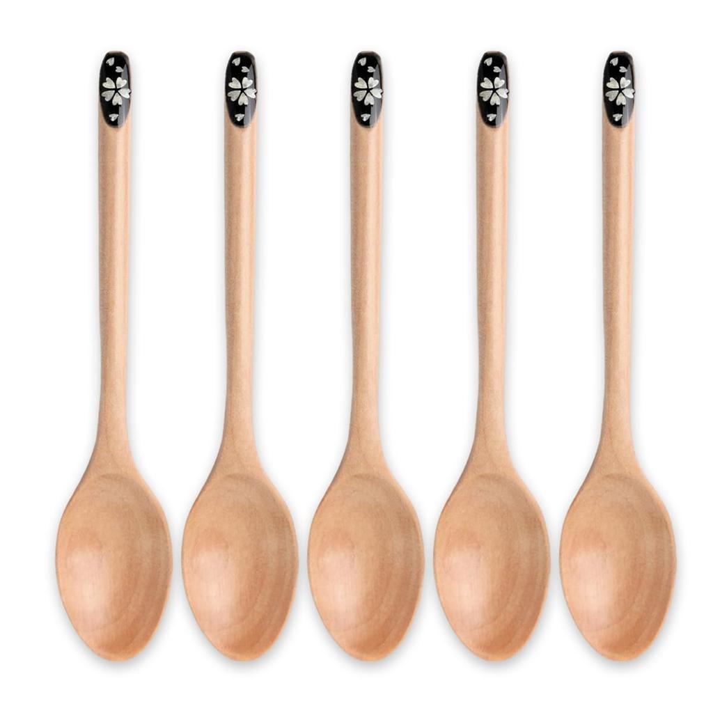Wooden Coffee Cherry Set of Current Model J-kitchens Spoons, Blossom, Black, 5, 12.9x2.6cm,