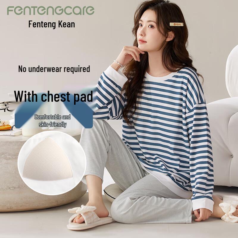 FENTENGCARE Women s Built-in Pad Long Sleeve Cotton Blend Loungewear Set M