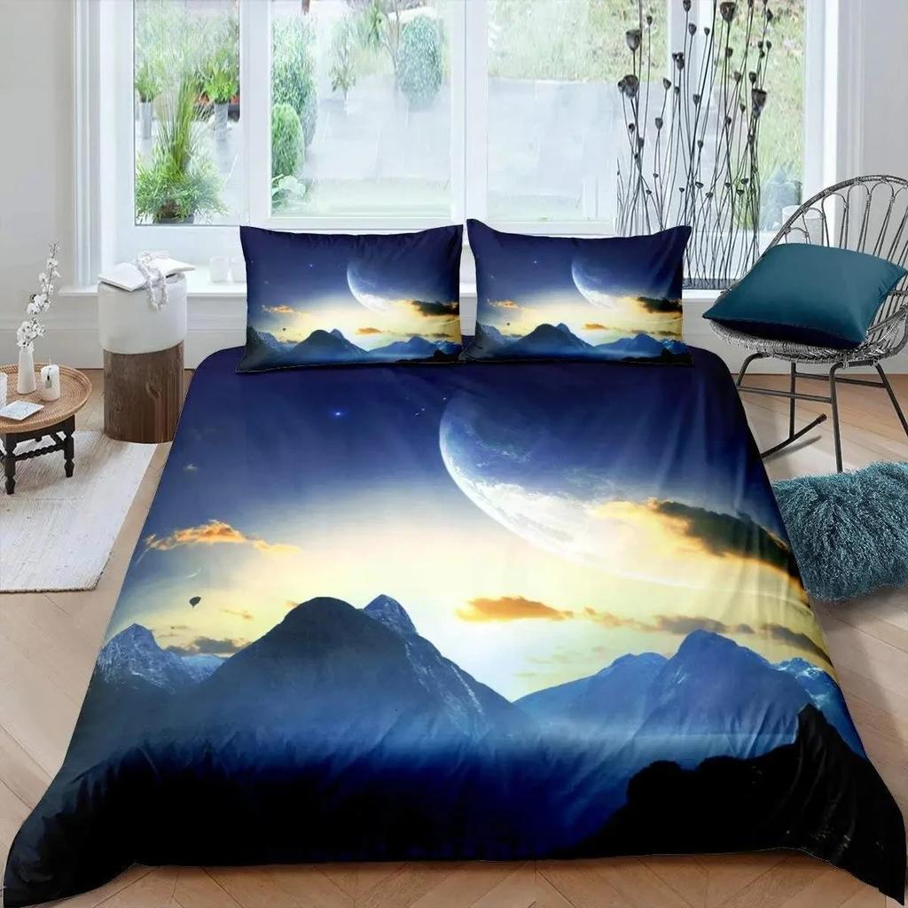 Dumanlı Dağ Nevresim Takımı Çam Ağaçları Yorgan Kılıfı Erkek Çocuk Manzara Yorgan Kılıfı Doğal Manzara Sanat Polyester Yatak Takımı