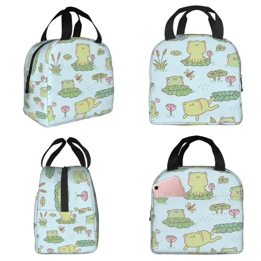 Cute Frog On Lotus Leaves Insulated Lunch Bag for Kids School Cooler Thermal Food Box Tote Portable Lunch Boxes Container