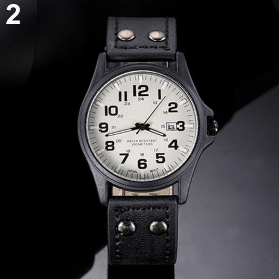 Men's Date Arabic Numerals Dial Faux Leather Band Sport Quartz Wrist Watch