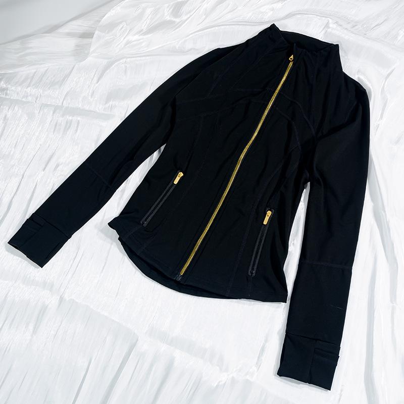 Damen 2.0 Classic Jacke mit goldenem Reißverschluss - Dünnes, hochelastisches Nylon für Frühling/Sommer Sport & Yoga