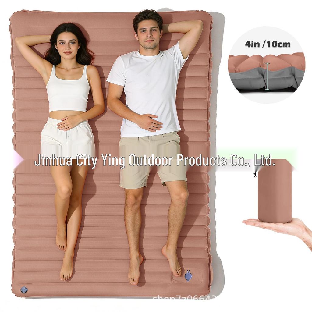Portable Foot-Operated Double Camping Pad - Lightweight, Moisture-Proof Inflatable Mattress for Outdoor and Car Use