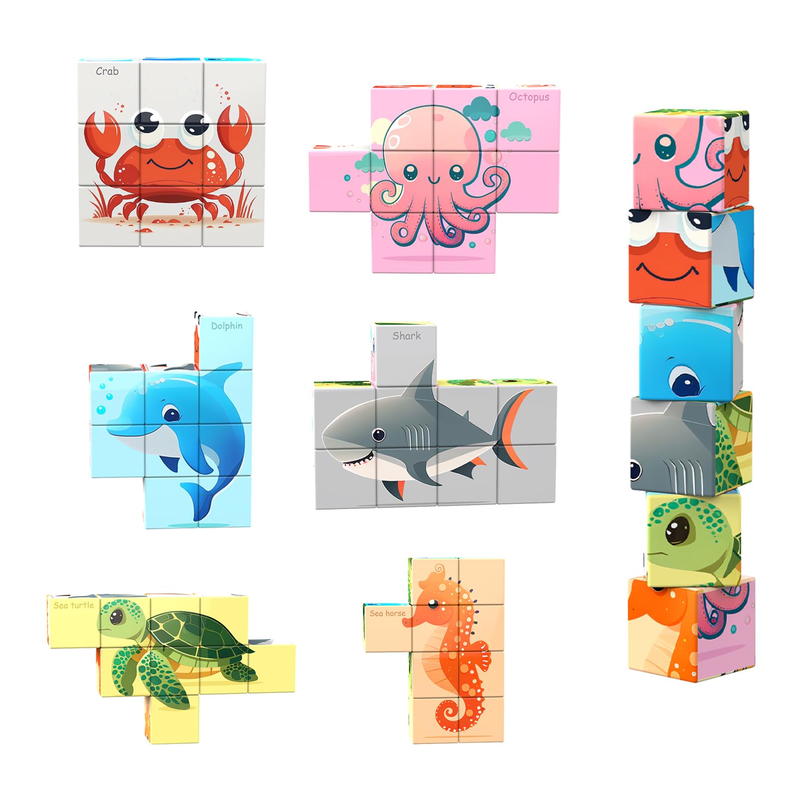 

AOMACO Magnetic Block 3D Puzzle, 6 Themes, 6-Sided Puzzle, Nine Palace Pattern, Magnetic Blocks, 9-Piece Set, Educational Toy, 3D Puzzle, Magnetic