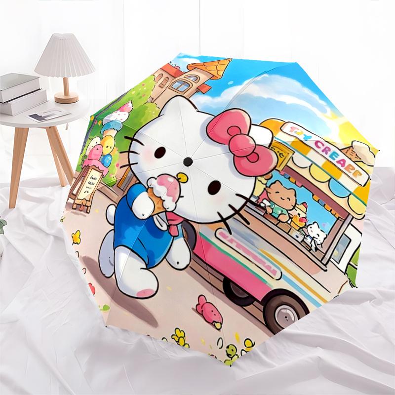 

1pc Hello Kitty Ice Cream Cone Umbrella - Automatic Opening/Closing, Portable Folding Design, 8-Rib Iron Frame, Outdoor Umbrella, Ideal Gift for Fans,