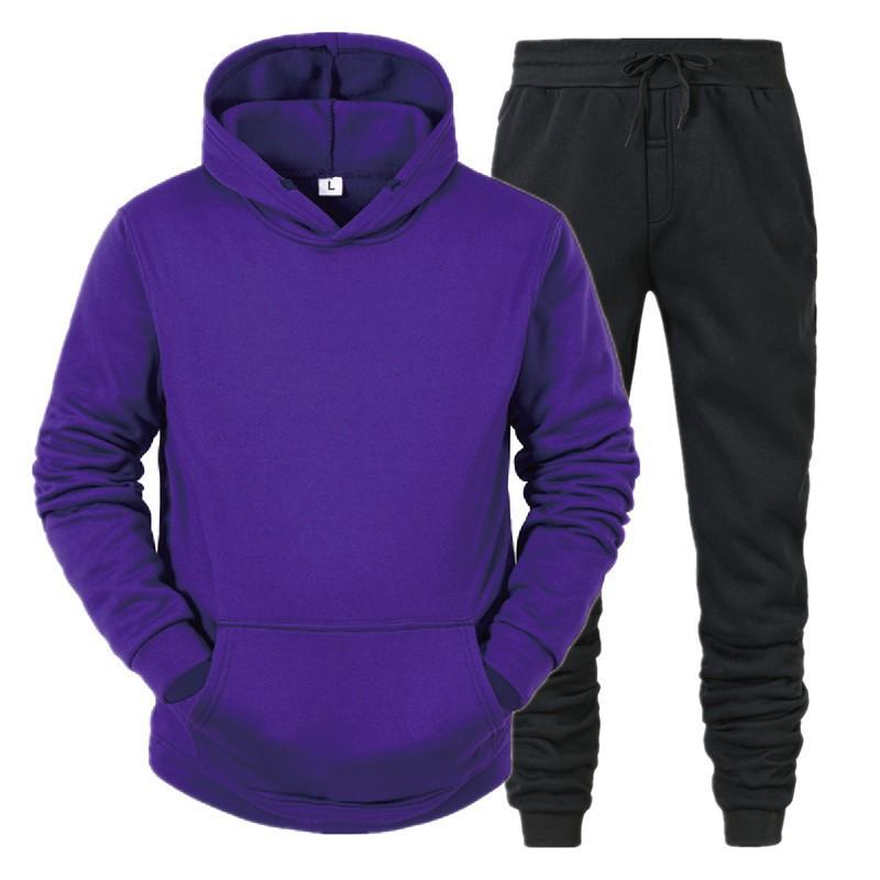 Mens Hooded Fleece Sweatshirt Set Solid Color Sport Tracksuit Winter Warm Long Sleeve Pants