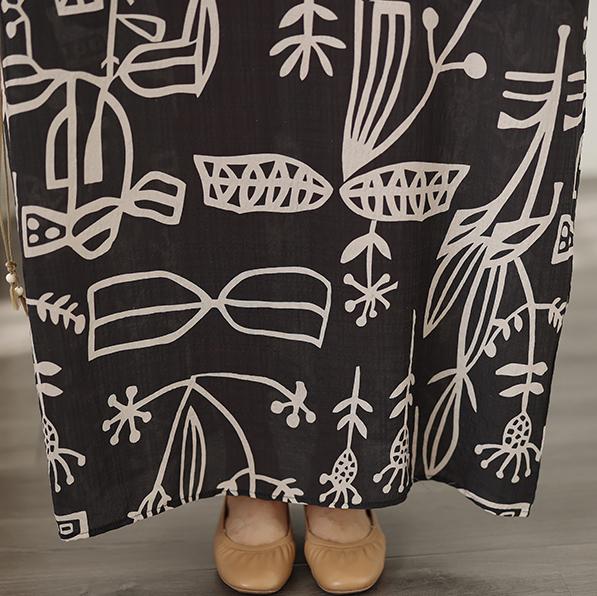 DIMANAF New 2026 Women Plus Size Spring Summer Beach Dress Vintage Floral Print Black Long Dress Loose Oversize Maxi