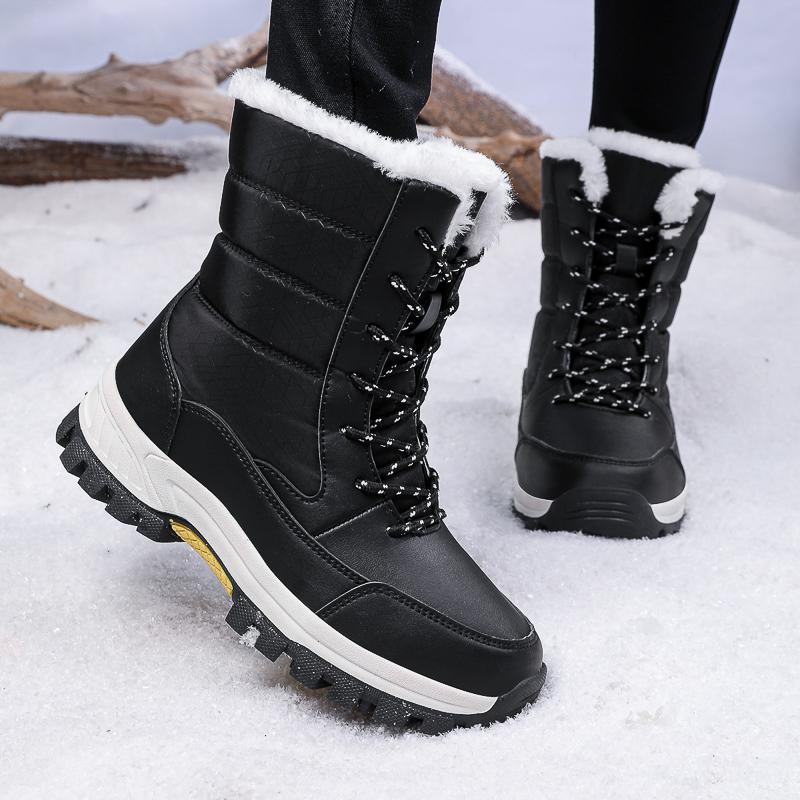 TUINANLE Schneestiefel für Damen, rutschfest, schwarz, warm, hohe Schuhe, wasserdicht, Plateaustiefel