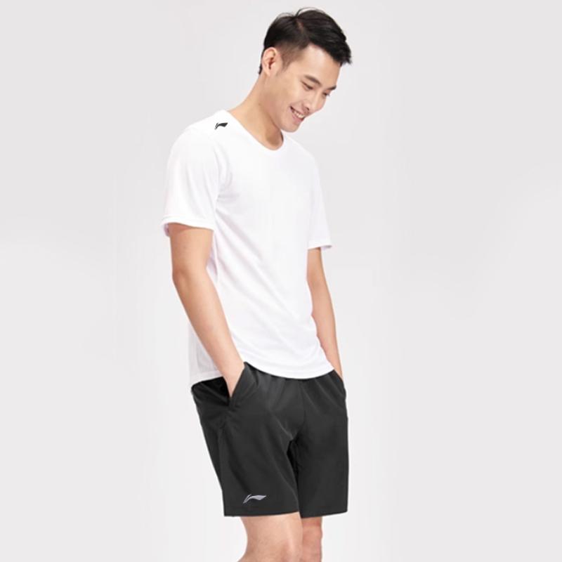 Li-Ning Comfortable Solid Color Logo Short Sleeve T-Shirt And Quick-Dry Loose Fit Five-Point Shorts Casual Sports Set ATSV597-1+LXKW124-1