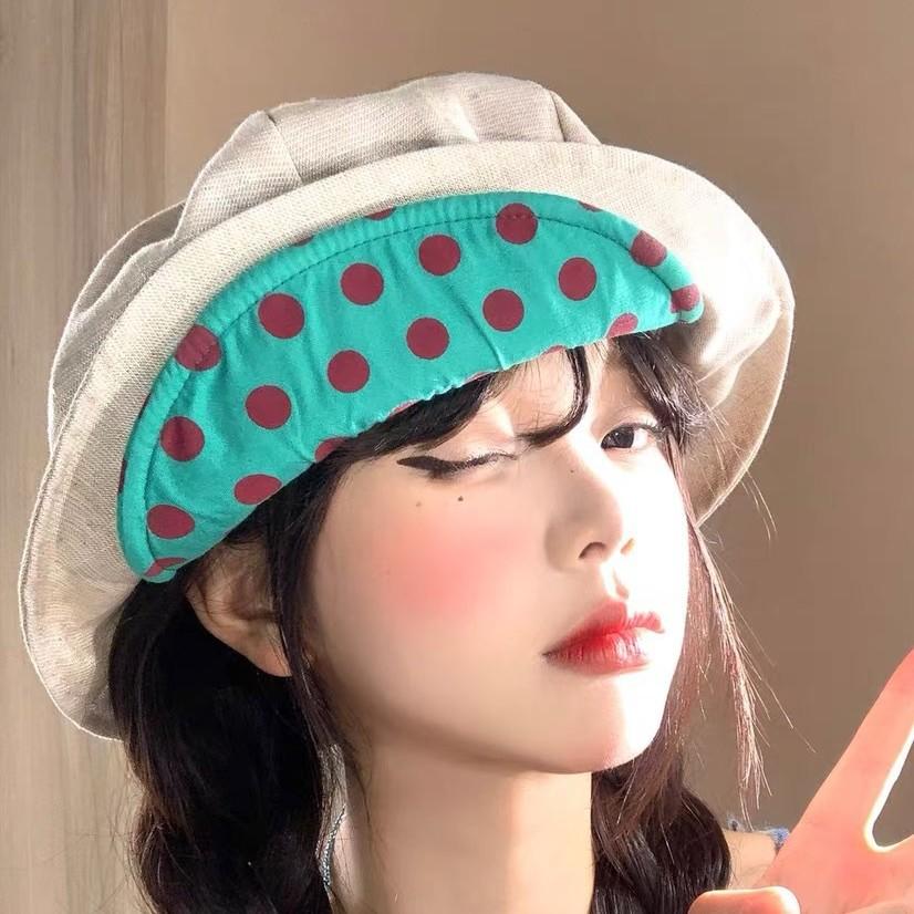 Korean Linen Retro Polka Dot Contrasting Color Brim Beret Women'S Spring And Summer Sweet Versatile Cloud Star Anise Hat