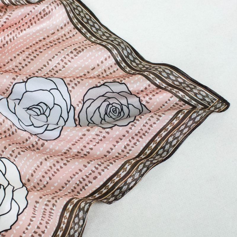 68cm Pink Camellia Pattern Scarf for Women's Spring Summer New Imitation Silk Scarf for Trendy Versatile Headscarf Scarfs Shawl
