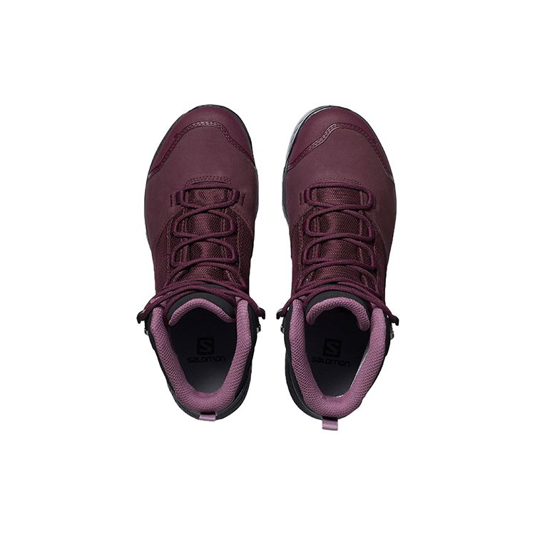 SALOMON Outward Gore-Tex Comfortable Daily Wear Durable High-Top Hiking Shoes Women Hiking Shoes Burgundy 409580