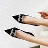 New rhinestone pointed low heel single shoes light mouth metal buckle middle heel soft sole comfortable women's shoes ladyshoes 2025 spring