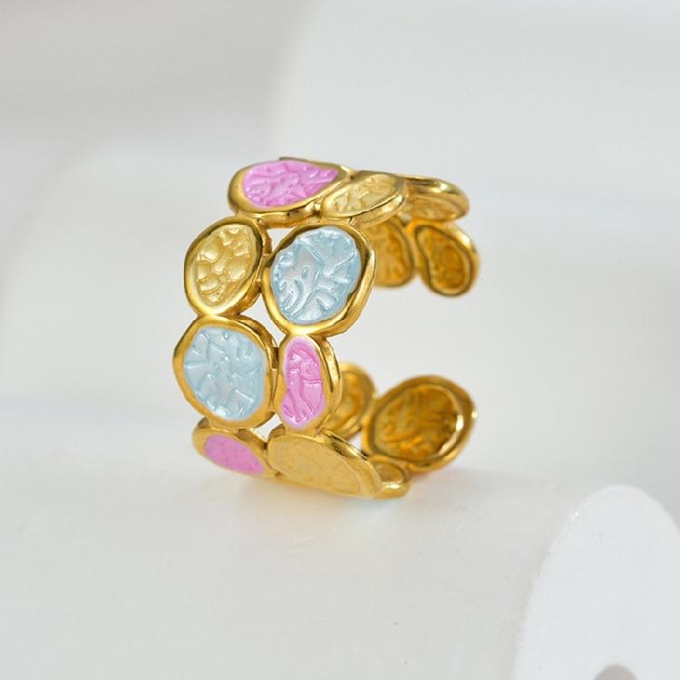 Modischer Offener Ring mit zwei Ebenen aus Edelstahl, Verstellbarer Schmuck, Einzigartiges Kreisförmiges Design, Für den täglichen Gebrauch, Geschenk
