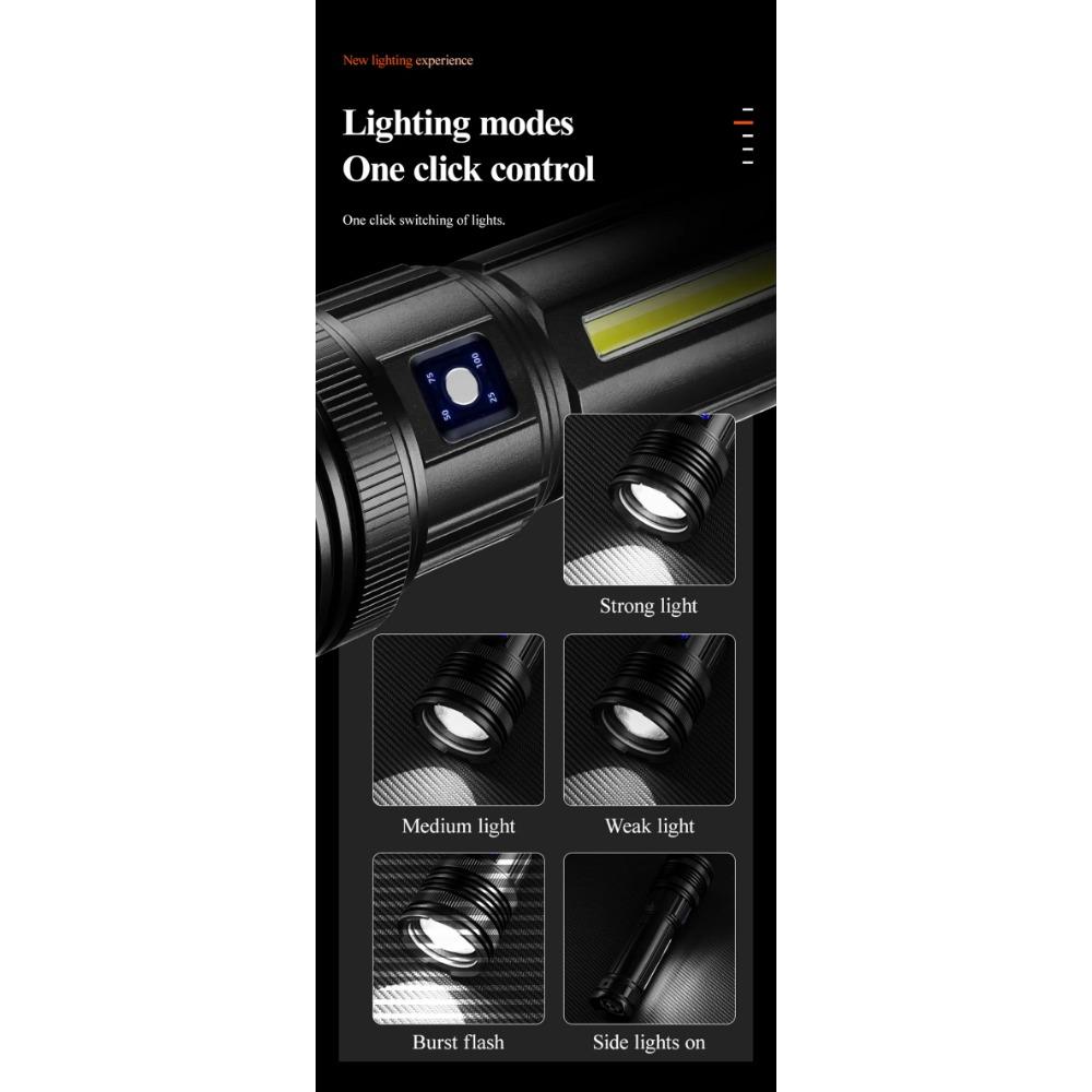 Torcia a LED ad alta potenza a lungo raggio super potente Torcia ultra potente Lampada potente Torcia ricaricabile Lanterna tattica Impermeabile