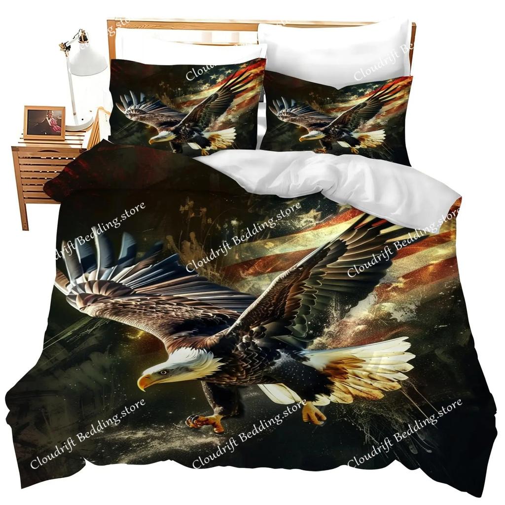 3D Eagle Duvet Cover, Dirt Bike Bedding Set For Kids Teens Adult Room Decor, Motocross Animals Black Printed Comforter Covers