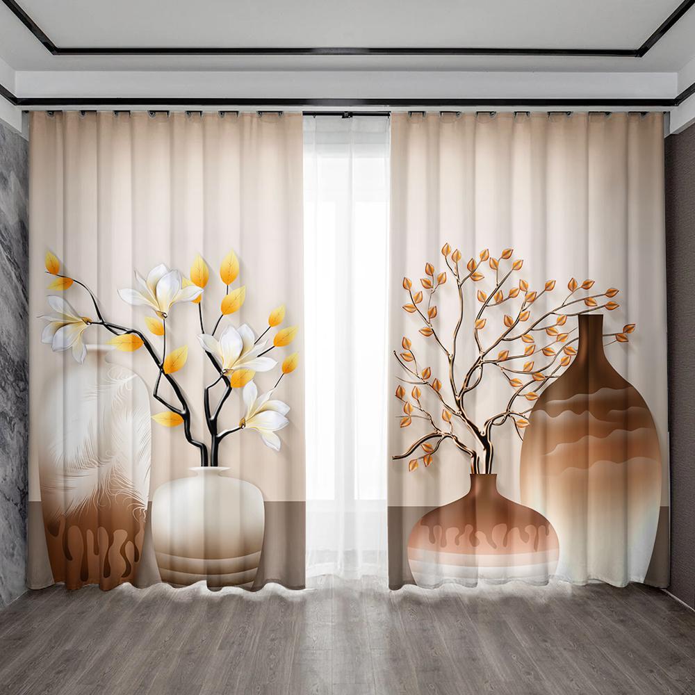 2PC Home Decoration Curtain Illustration Art Background With Pole Pocket Curtains, Kitchen, Coffee Shop, Living Room, Balcony