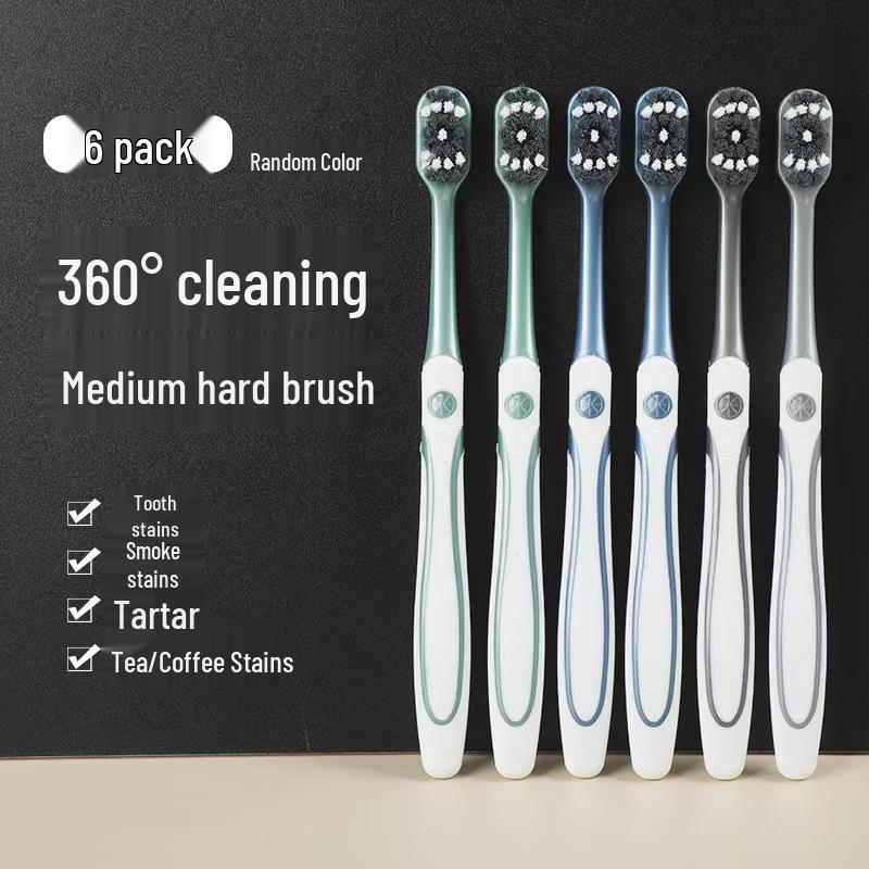 360° Men's Hard Bristle Toothbrush - Super Hard, Smoke Stain Remover, Student & Adult Model, High-Grade Family Pack, Portable