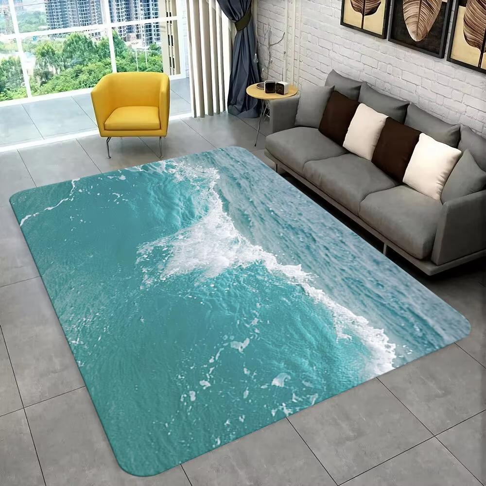3D Beach Wave Inspired Carpet for Living Room Decor Lounge Sofa Area Rug Home Bedside Area Rug Balcony Kitchen Table Floor Mat