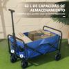 Folding Garden Cart with Wheels Adjustable Telescopic Handle 100 Kg Load for Camping Shopping 64x42x27 Cm Blue