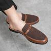 2025 British style simple business dress shoes men's leather frosted flip fur loafers slip-on pointy peas casual shoes
