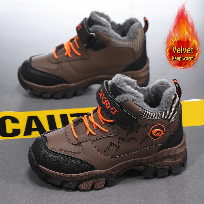 2025 Winter Boys' Non-Slip Large Cotton Shoes with Velvet Lining