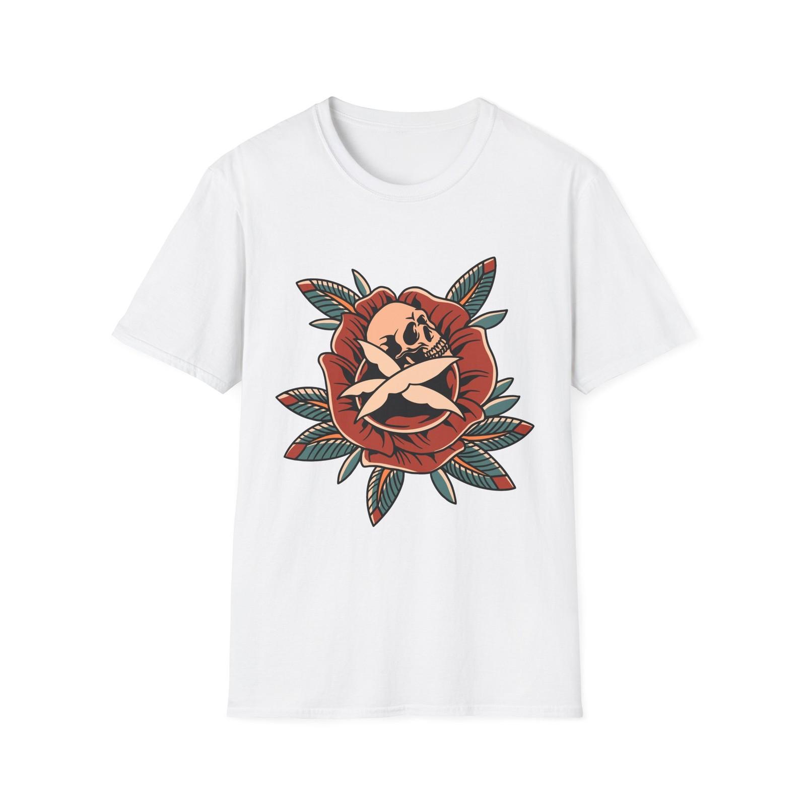 Rose & Skull Graphic Unisex Softstyle T-Shirt, Casual Wear, Gifts for Her S
