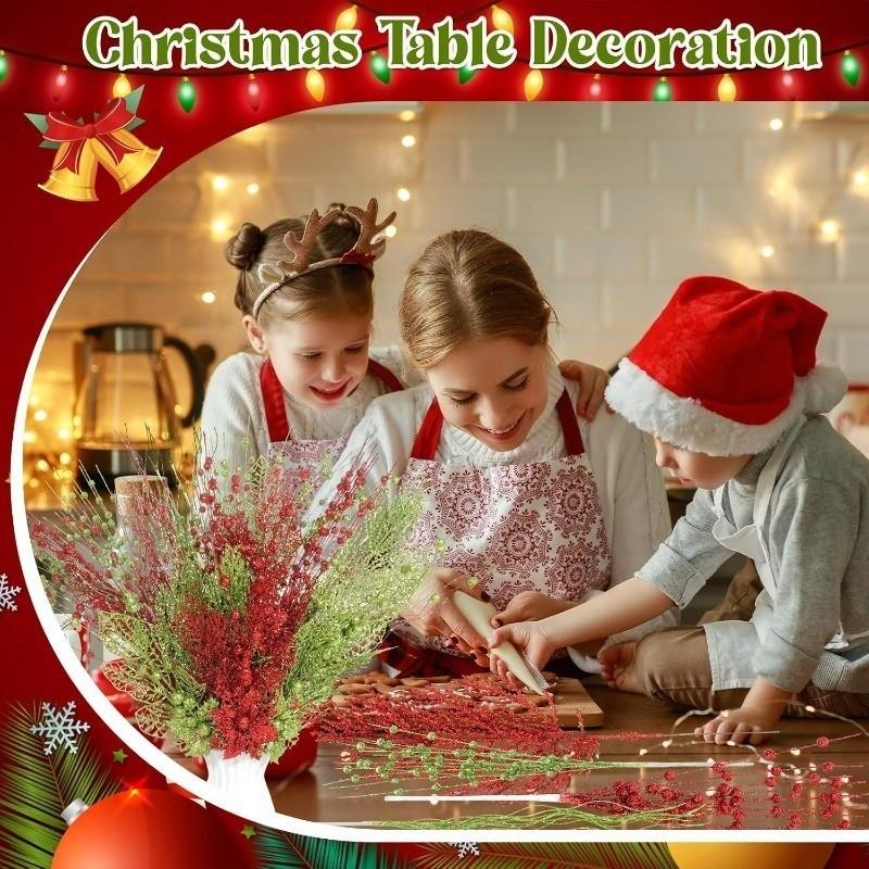 1Pc Glitter Artificial Berries Stems Christmas Decoration Xmas for Home Decor New Year Christmas Tree Wreath Ornaments Accessory