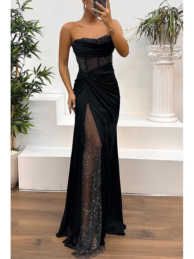 2026 European Color Satin Bustier Dress - Spring/Autumn Casual Fashion Patchwork