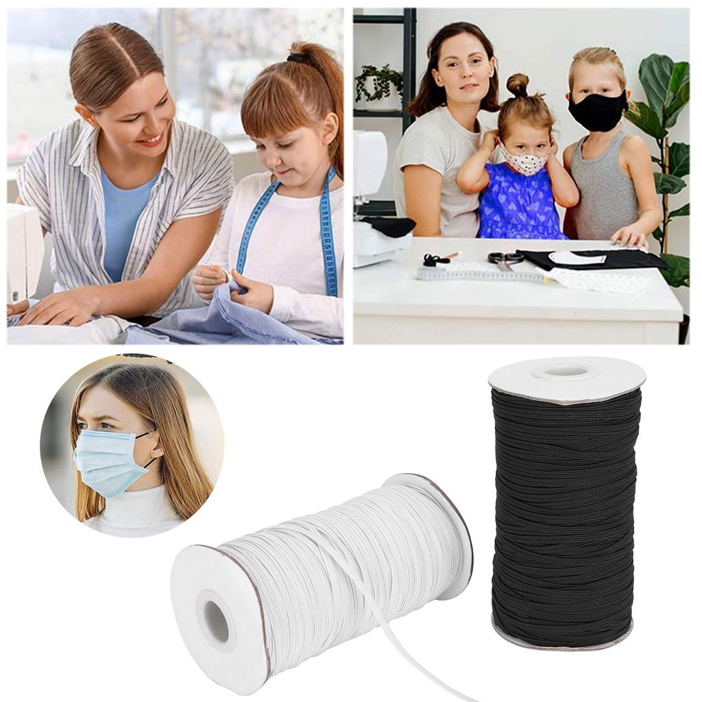 Elastic Band Flat Sewing Rope Cord String DIY Sleeve Mask Making High Elastic 100 Yard Roll(Black White )