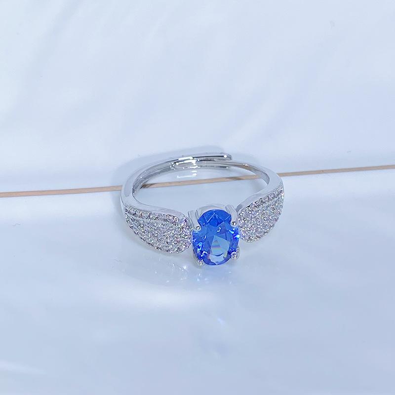 Caibao Personalized Sea Blue Micro-Inlaid Zir*****Pen Ring Female Geometric Niche Light Luxury High-End Ring Female