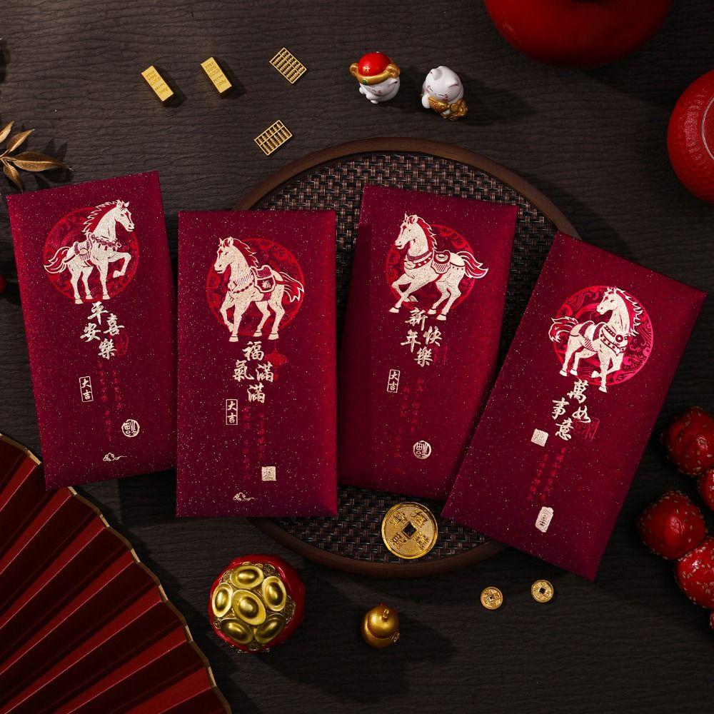 6Pcs Gold Foil Design Red Envelopes Lucky 2026 Luck Money Bag  Year of The Horse