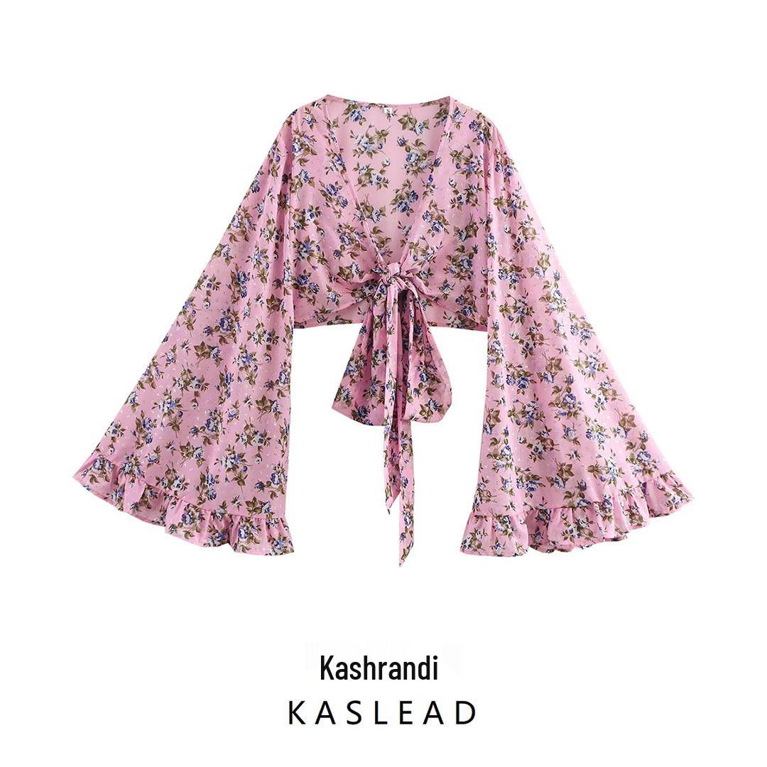 

2025 Spring Women s European & American Style Floral Two-Way Short Top Medium квітковий