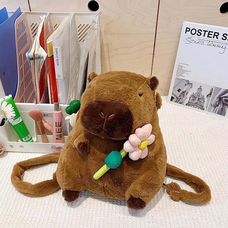Capybara Charming Plush Toy Backpack For Children In Vibrant Orange And Pink