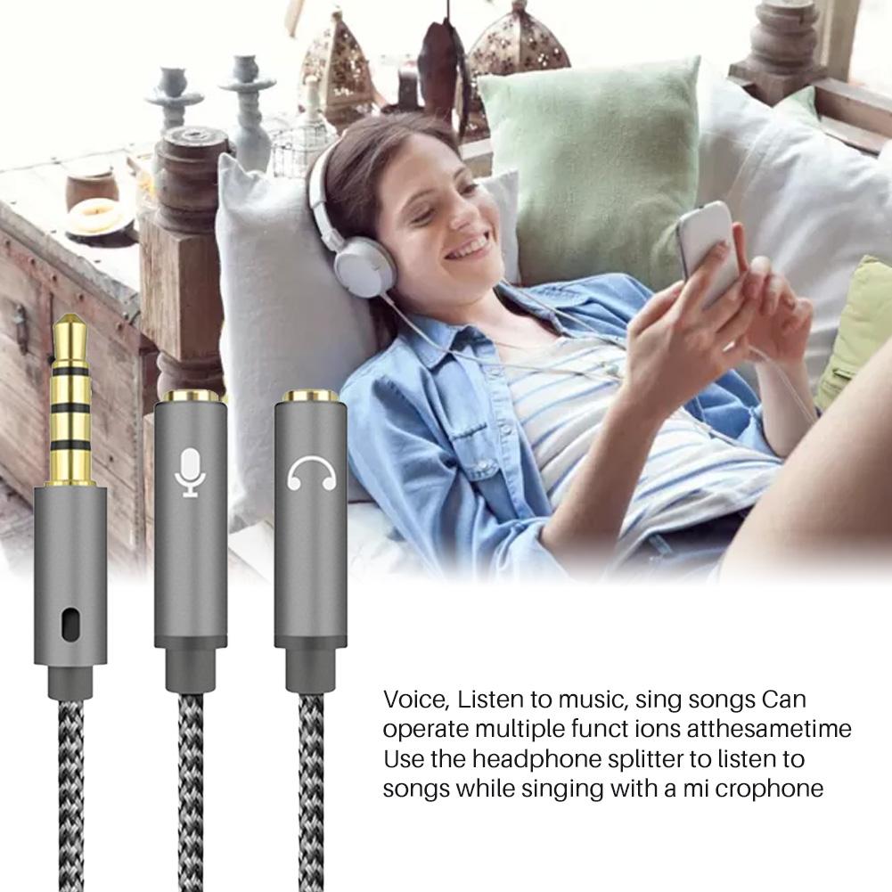 3.5mm Audio Splitter Cable for Laptop Headset Mic Black
