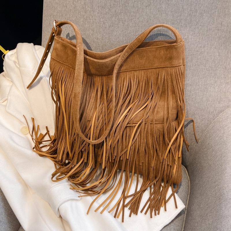Borsa a Spalla da Donna Fashi con Frange in Pelle PU Scamosciata Borsa a Tracolla con Nappe ad Alta Capacità Borse da Viaggio Femminili per Donne
