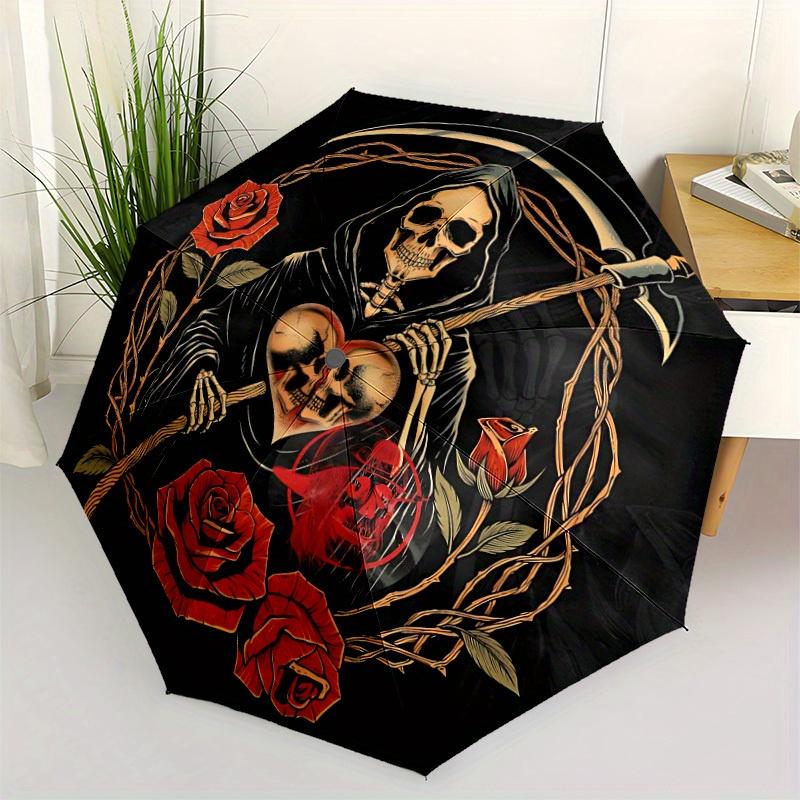1pc Death Roses Automatic Umbrella High Quality Canopy, Portable Folding Umbrella with, Ideal Gift for - Travel, Everyday, Formal Events, Stylish Acce