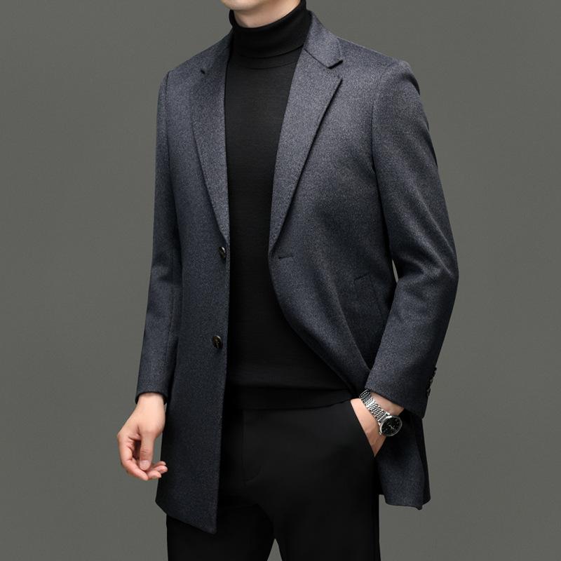 Herren Mittellanger Woll-Kaschmir-Mantel - Herbst Winter Lässiger Windbreaker Anzug