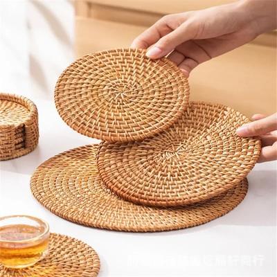 Sottobicchieri Rotondi in Rattan Naturale da 8-20 cm Tessuti a Mano Isolamento Termico Tovagliette Imbottitura per Tavolo Accessori Decorativi per Cucina