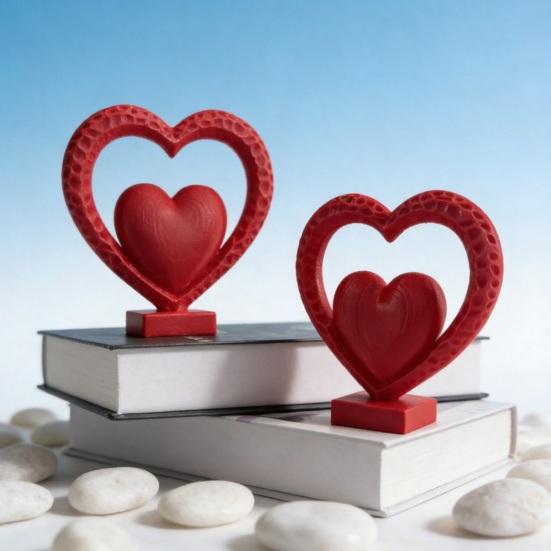 Double Heart Sculpture 3D Printed Red Heart Figurine Romantic Tabletop Ornaments for Anniversary Home Desk Shelf Decor Wedding Romantic Gifts