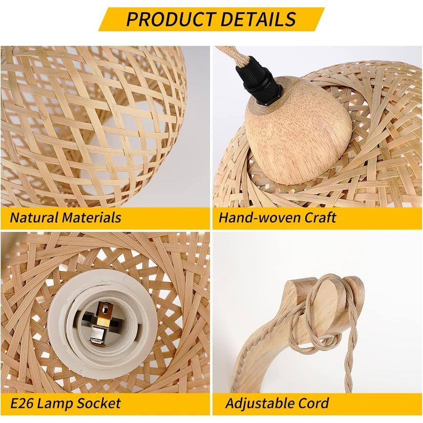 Bamboo Lantern Plug In Wall Sconces Wicker Woven Rattan Wall Light Farmhouse Rustic Wall Sconces for Living Room Bedroom