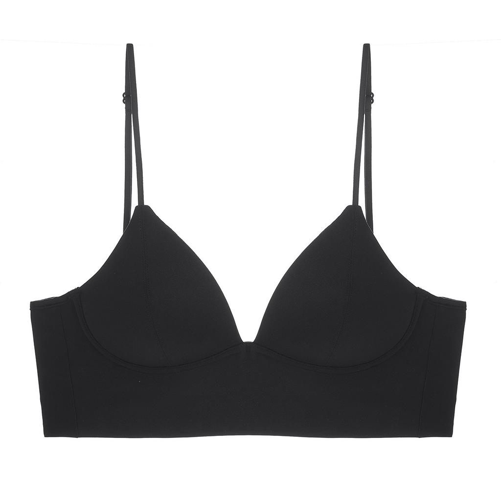 Summer Popular Glossy Solid Color French Triangle Cup Bra Women's Thin Shoulder Straps Deep V Low Neck Light and Seamless Bra Cover