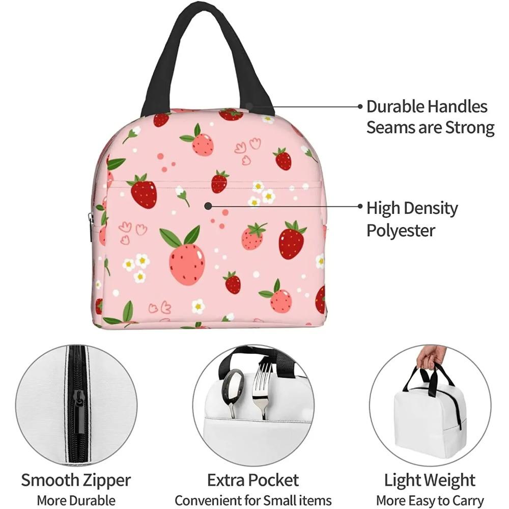 Geantă de prânz drăguță cu căpșuni și flori, cutie de prânz reutilizabilă pentru muncă, bento cooler, geantă reutilizabilă, cutii de picnic, recipiente izolate