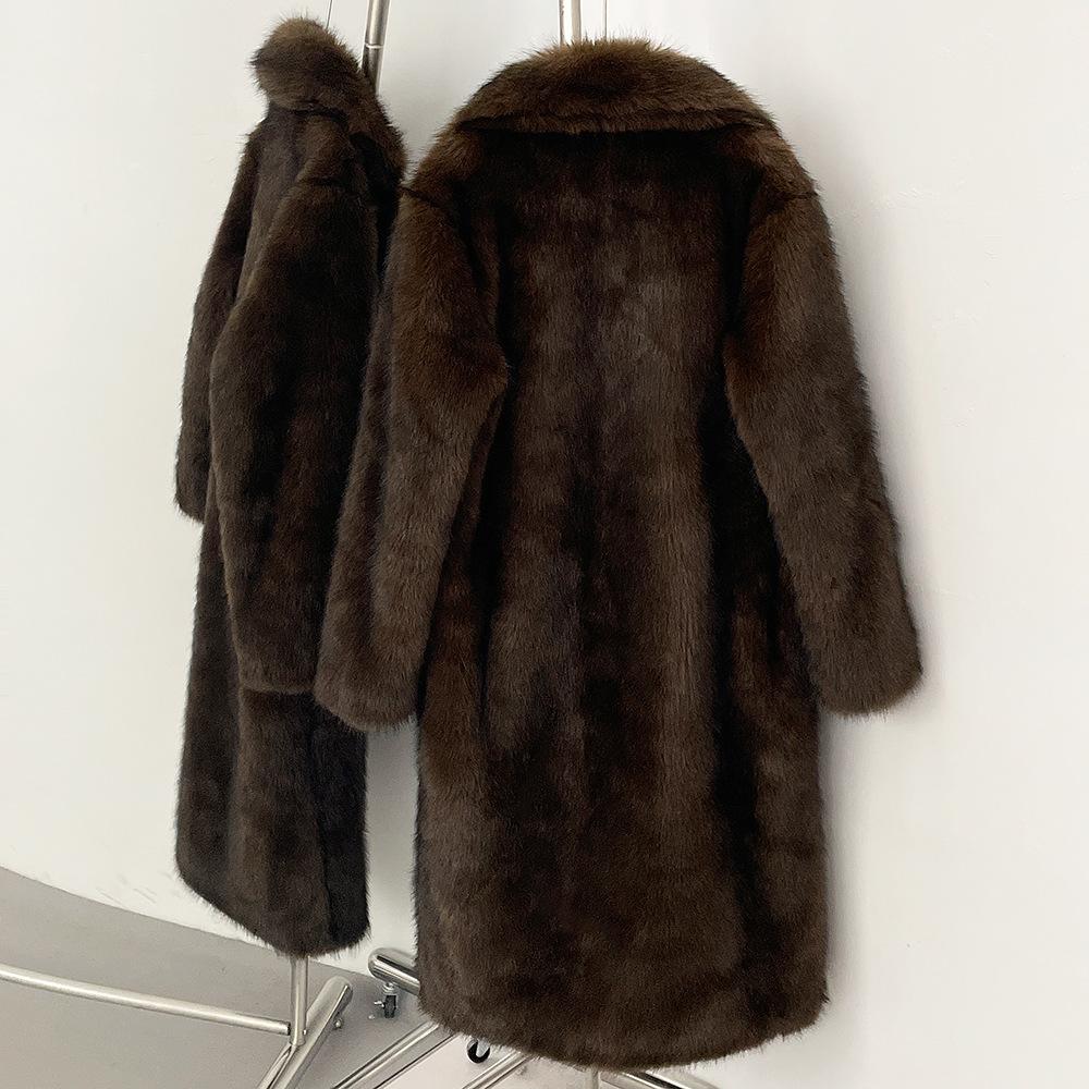 Winter Women Faux Fur Jacket Coat Solid Khaki Long Sleeve Thick Warm Overcoat Outwear Fluffy Coat for Women