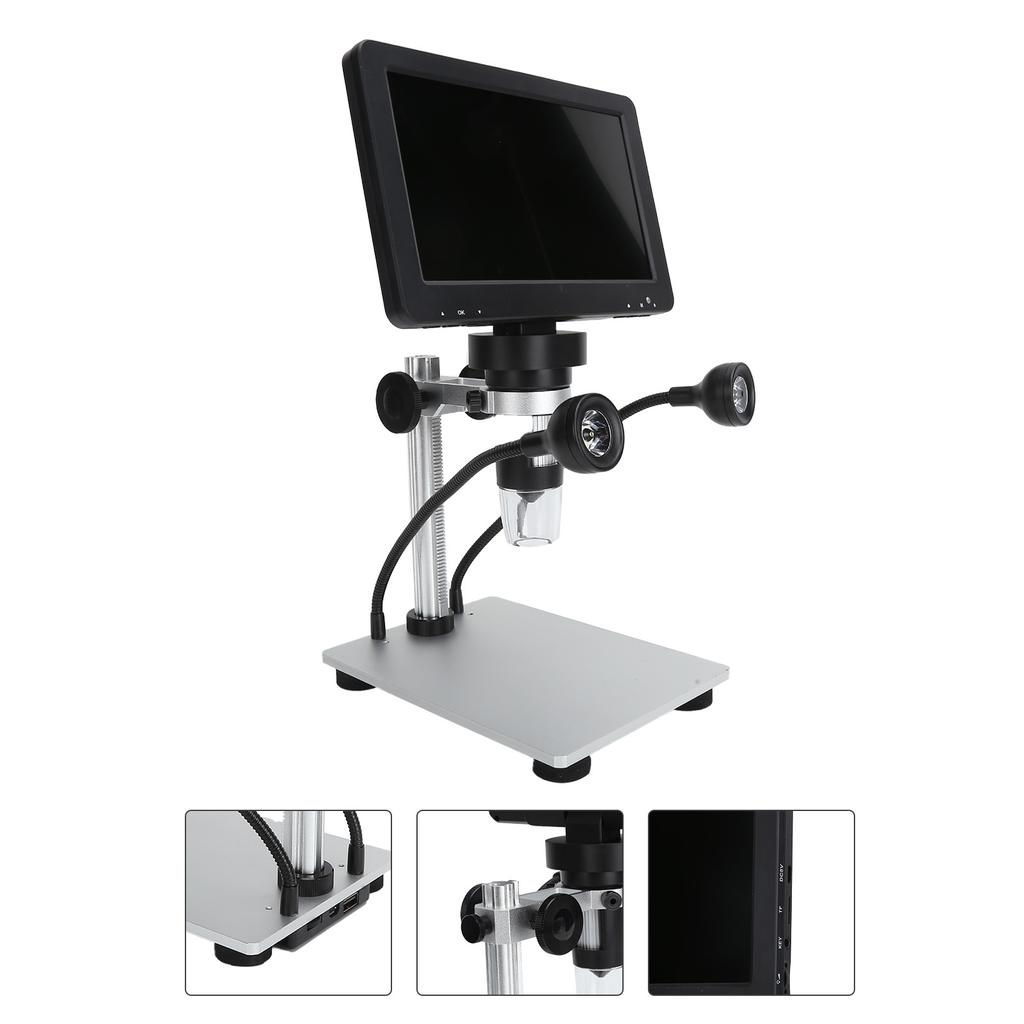 DM9 Digital Microscope 7‑Inch Screen 8 LED Lights Adjustable Brightness 1200X HD USB Video Microscope